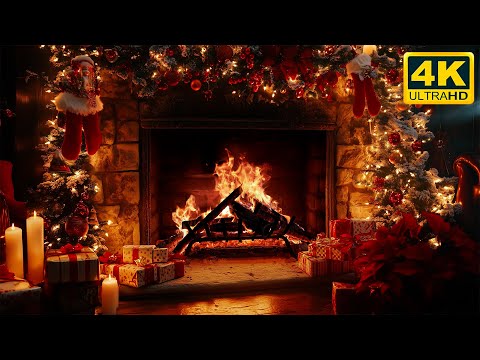 Christmas Fireplace 4K ๐ฅ Burning Fireplace & Crackling Fire Sounds (NO Music)