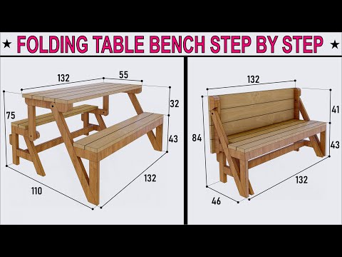 HOW TO MAKE A FOLDING PICNIC TABLE AND BENCH STEP BY STEP