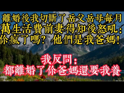 【完結】離婚後，我切斷了岳父岳母每月2萬生活費，前妻得知後怒吼：你瘋了嗎？他們是我爸媽！我反問：都離婚了你爸媽還要我養#家庭矛盾 #情感 #情感故事
