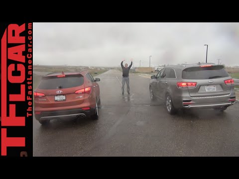 2016 Kia Sorento vs. Hyundai Santa Fe Mashup Drag Race Review
