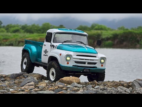 1/10 Scale Boom Racing BRX01 AWB ZIL pickup truck -  forest offroad rock crawling 2