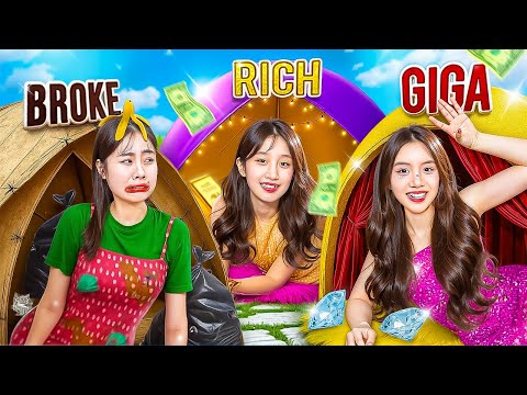 غني مقابل فقير مقابل ثري للغاية في المخيم | عطلة غنية مقابل فقيرة!