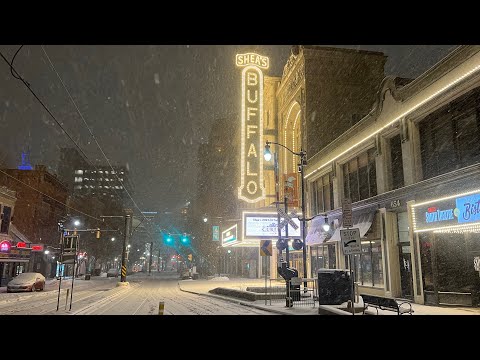 Snowy Friday Night Walk in Downtown Buffalo
