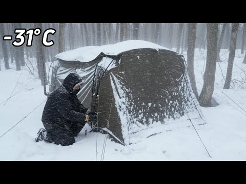 2 Day Solo Hot Tent Camping in -31°C Blizzard | Winter Camping