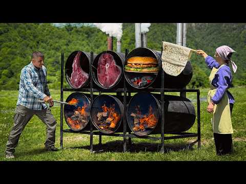 How We Bake Steaks and Burgers in a Homemade Barrel Smoker!