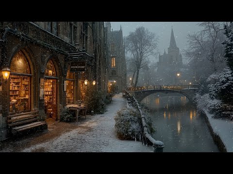 European Gothic Bookstore by the Canal | Winter Ambience | Dark Academia Piano Music for Reading