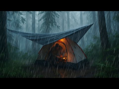 Struggle to set up a tent in heavy rain||Solo camping in heavy rain in tropical forest