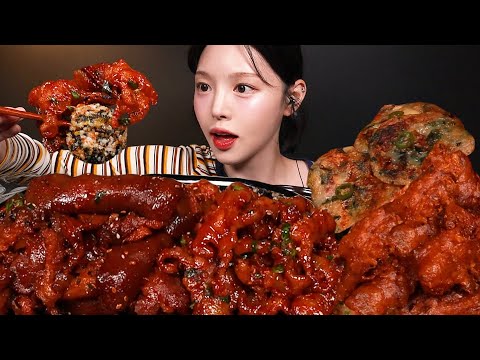 Spicy Jokbal with Crispy Fried Chicken Feet & Korean Pancake Mukbang ASMR
