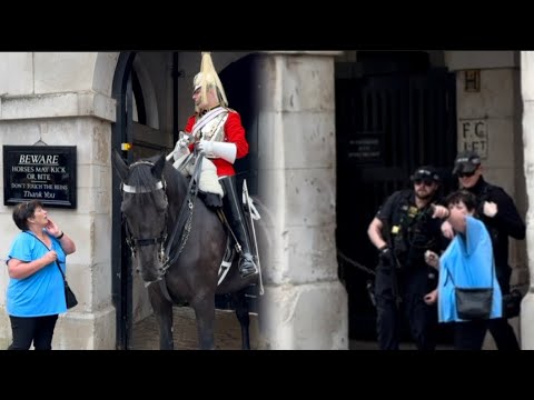 LADY RUSHED to get the POLICE, But ARNIE is Busy BITING people at the Horse GUARDS
