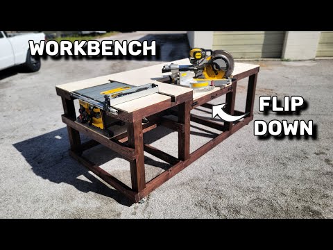 Flip Down Miter Saw and Table Saw Workbench