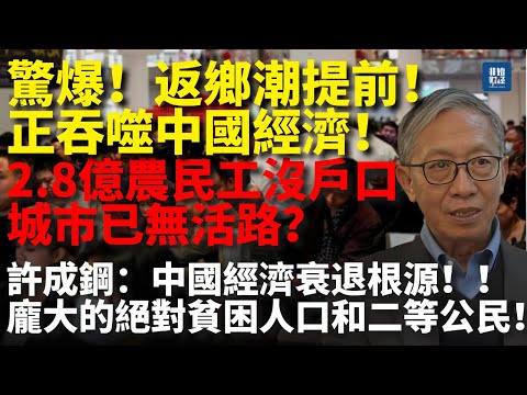 驚爆！返鄉潮正吞噬中國經濟！2 .8億農民工沒戶口，城市已無活路？許成鋼：中國經濟衰退根源是龐大的絕對貧困人口及二等公民！#許成鋼#返鄉潮#中国经济#經濟衰退#房地產危機#民生危機#就業崩盤#房地产