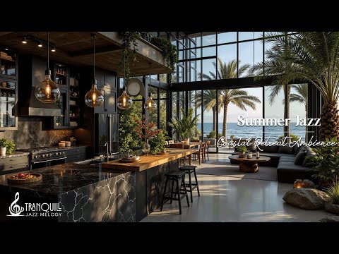 Summer Relaxing Jazz Music | Coastal Cabin Ambience with Ocean View for Studying and Working
