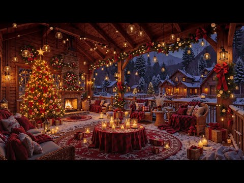 Fireplace Christmas Jazz in a Cozy Christmas Cabin Ambience ❄️ Gentle Snowfall for Relaxing & Sleep