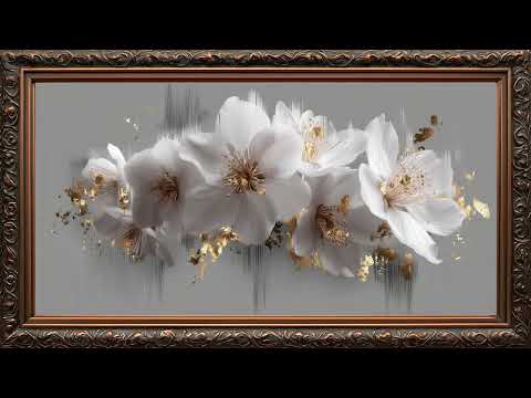 Gold and white flowers Samsung frame tv art | Frame TV ART | Golden Framed Art | 4k wallpaper