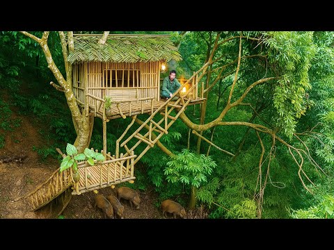 Alone in the Rain: Built a Treehouse, Survived the Storm & Ate Wild Game | Solo Survival Documentary