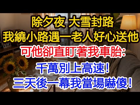 除夕夜 大雪封路，我繞小路遇見一個老人，好心送他回了家，可突然盯著我車胎：千萬別上高速！三天後一幕我當場嚇傻！#為人處世 #正能量 #故事分享 #生活經驗 #情感