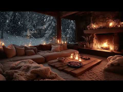Peaceful Fireplace & Soft Piano Music Cozy Winter Night Ambience for Sleep and Relaxation