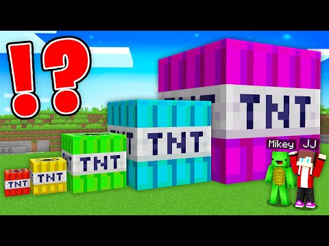 JJ and Mikey Found NEW SECRET TNT of ALL SIZES : Small vs Medium vs Giant in Minecraft Maizen!