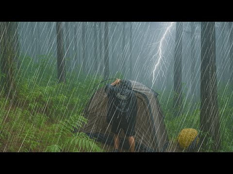 CAMPING IN THE MIDDLE OF HEAVY RAIN AND THUNDER ⛈️ CAUGHT IN HEAVY RAIN WHILE SETTING UP A TENT