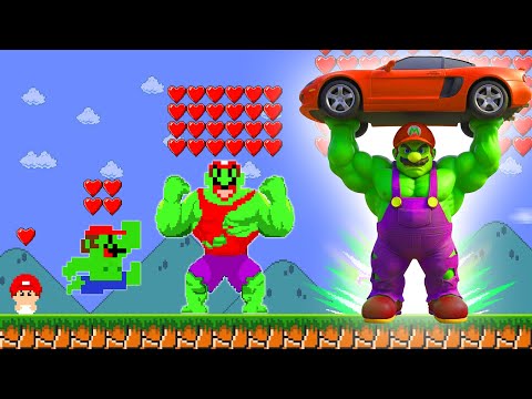 Mario Growing Up Muscular Hulk Ever with 999 Heart Powerups | POWER-UP MARIO