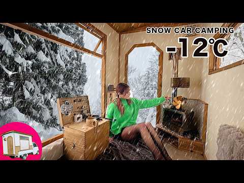 Spending the day in a small truck with a projector and a wood stove in the snow at -12°C/snowcamp