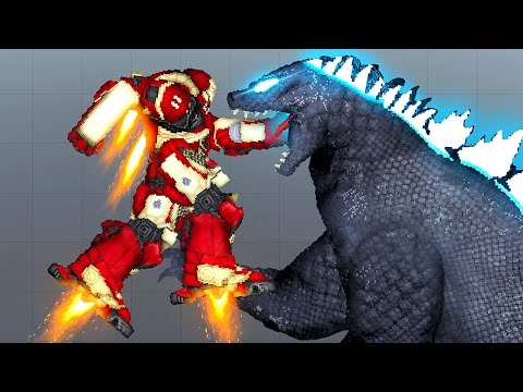 Fighting GODZILLA with Hulkbuster Suit - People Playground Mods