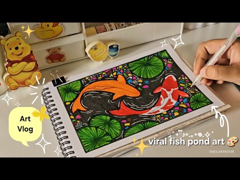 ⋆.˚Fish Pond art with sketch pens,  no shading needed⋆.˚ | art vlog⋆.✧˚