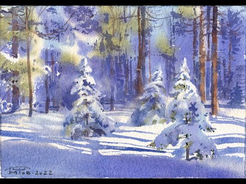 Зимний пейзаж акварелью (бумага Палаццо хлопок) Watercolor winter landscape  (Palazzo cotton paper)