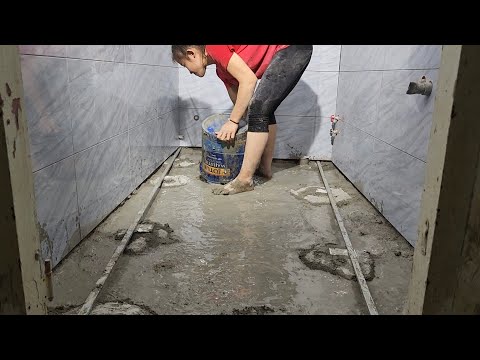quá trình ghém cán nền lát gạch toilet #731 Construction of toilet tile flooring