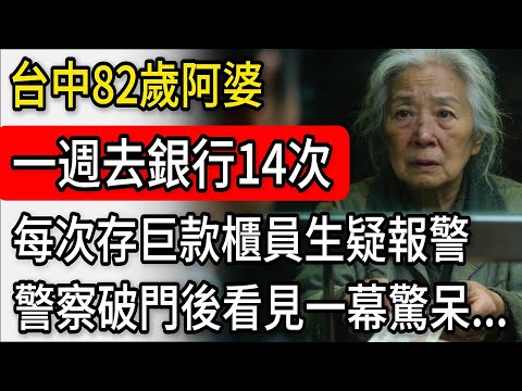 台中82歲阿婆一週去銀行14次，每次都存下巨款 櫃員生疑後報警，警察上門後，看見一幕驚呆了...「80故事錄」#原創 #故事頻道 #故事 #老年生活 #小説 #情感 #老年人 #獨居老人 #奇聞