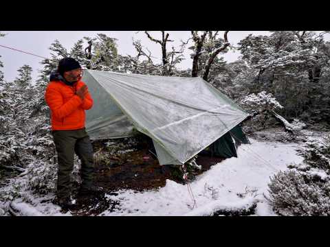 Surviving HUGE Winter Snow and Thunder Storm Camping in Tiny Tent