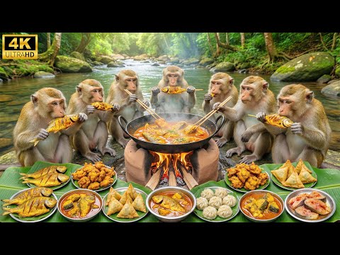 बंदरों की मछली पकड़ने की कला! 🎣🤯 | Monkeys Master the Art of Fishing for Indian Dishes!