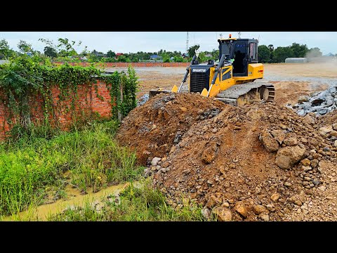 Incredible Landfill! Great Bulldozer Pushing Soil and Dump Trucks Working Loading Soil Stone