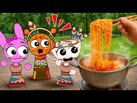 Cavemen OREN, CAPPUCCINA & PINKI In The Modern World! 🍜😂 (Sprunki in Real Life)