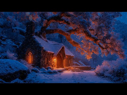 Snowy Gothic Cottage Beneath an Ancient Tree | Dark Academia Winter Music | Haunting Piano & Cello