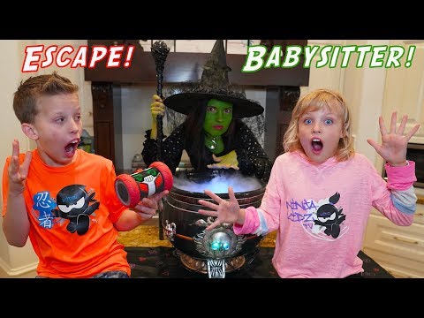 Escape the Witch Babysitter! Turbo Bot Team-up with Ninja Kidz Twins!