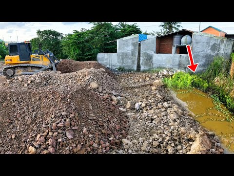 Complete Perfectly Bilding Construction Over The Water Using Stones For Fill Clean Forest Pushing