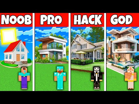 Minecraft Battle: NOOB vs PRO vs HACKER vs GOD HARD HOUSE BUILD CHALLENGE in Minecraft
