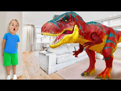 Dinosaur Stories for Kids - Chris' Dinosaur Toys Become Alive In His House