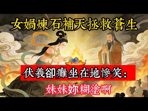 非史實記載：女媧煉石補天，拯救蒼生，伏羲卻癱坐在地慘笑：妹妹妳糊塗啊，妳補上的這塊天，是三界最大的封印！#立地成佛#念佛修行#因果正見#修行障礙化解#生死因果#佛学#佛教