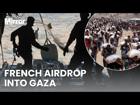 France drop MASSIVE aid airdrop into famine-stricken Gaza