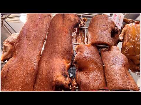 Hong Kong-style roasted meats: crispy roast suckling pig, fragrant roast goose, hot and spicy roa...
