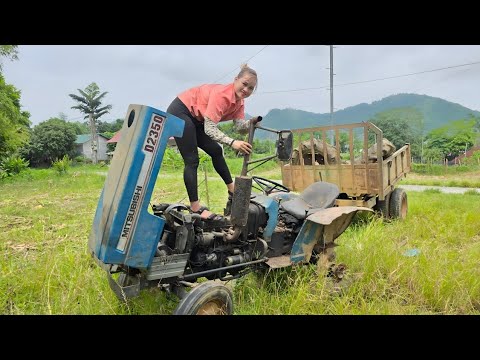 The girl repaired and restored the broken tractor for a long time for her neighbor's sister.