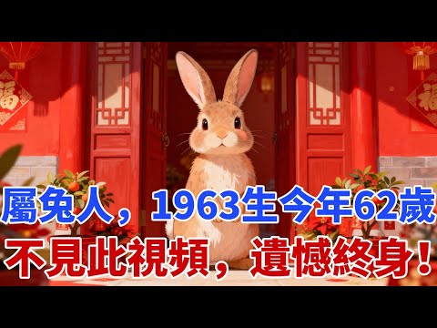 天機已泄！1963癸卯年的兔，62歲是最大一道坎，邁過去後半生富貴到流油！屬兔的你務必要知道！屬兔人不見此視頻，遺憾終身！#生肖兔 #屬兔 #生肖兔運勢 #生肖兔運程