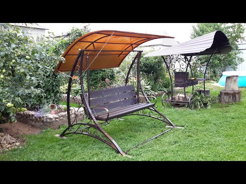 Кованые садовые качели с террасной доской из профильной трубы самостоятельно!