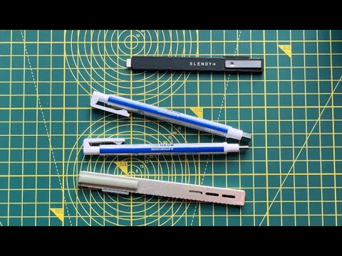 Four Retractable Erasers Compared - MUJI/Pentel?, Tombow, SEED