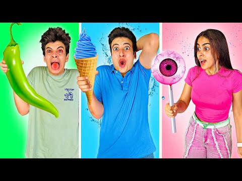 تحدي اكل يوم كامل بنفس لون ملابسنا !! 💖💚💙 | الحسين ( انهيار بكاء ) 😭💔