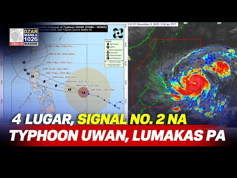 4 na lugar, itinaas sa Signal No. 2 ng PAGASA; Bagyong Uwan, lalo pang lumakas