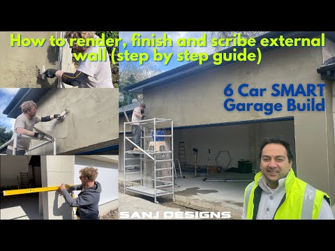 How to Render, Finish and Scribe External Walls (Step by Step) | Part 19 | 6 Car SMART Garage Build