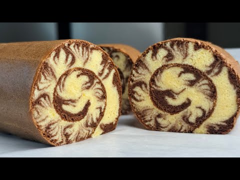 Easy Chocolate Swiss Roll | Stunning Marble Cake Roll Recipe